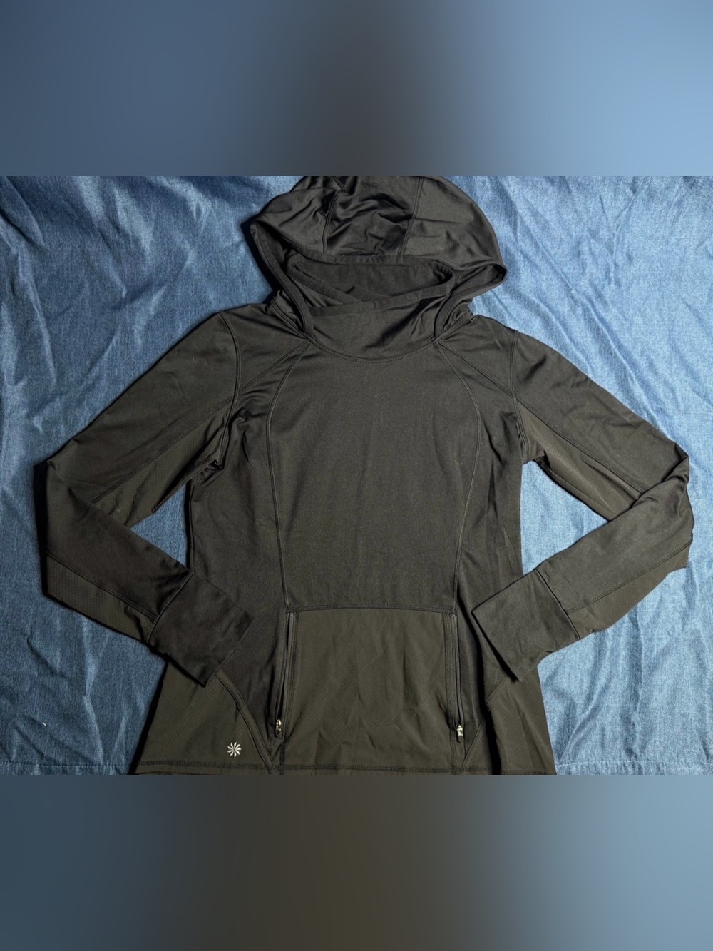 Athleta  Be Free Hoodie Womens Black Pull Over Fleece  Zip Pockets Medium